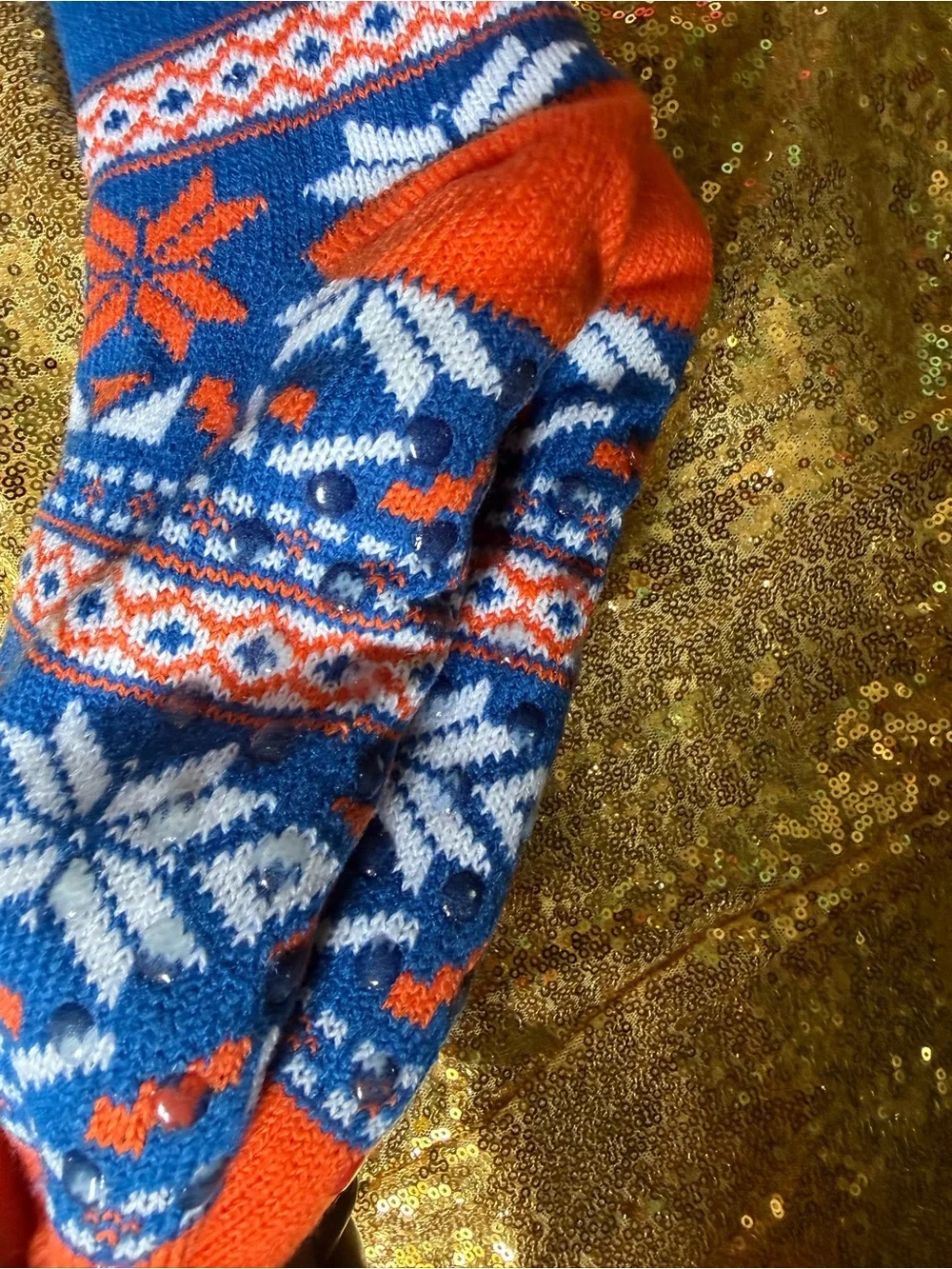 Blue & Orange Fleece-Lined Holiday Crew Socks